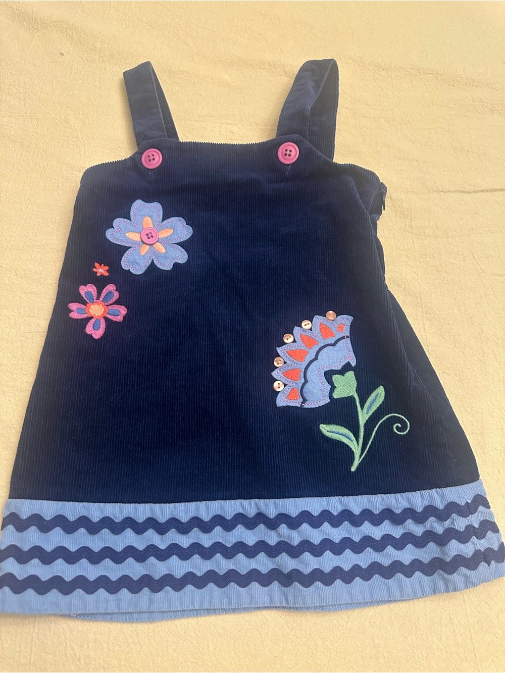 3T Hartstrings Navy Corduroy Dress with Ruffle Detail